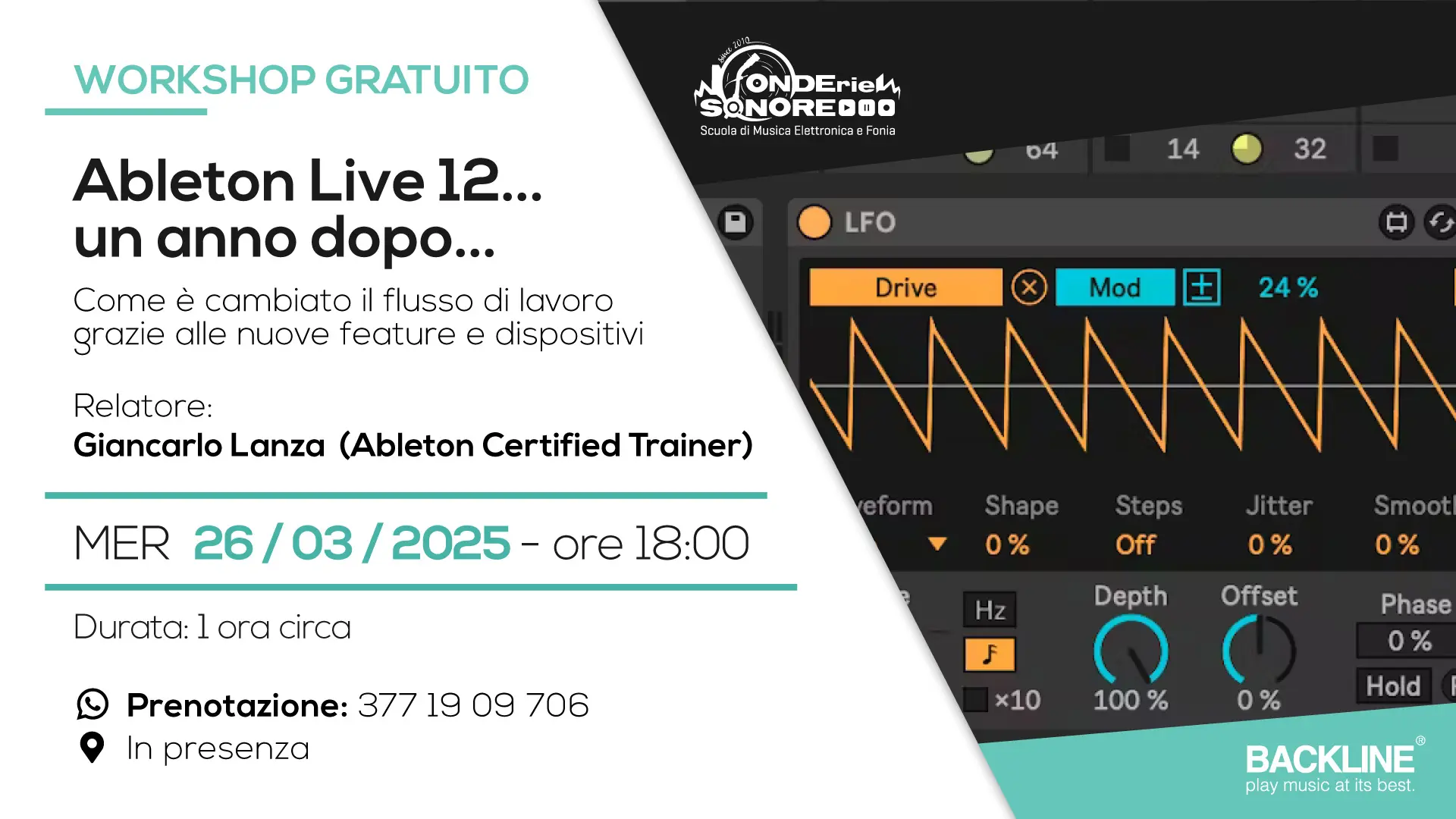 Workshop gratuito Ableton Live 12 con Giancarlo Lanza